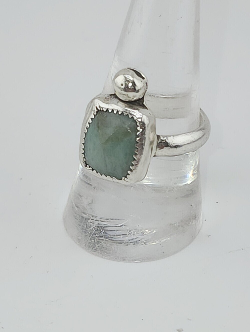 EMERALD GENUINE GEM HANDMADE RING IN STERLING SILVER SIZE 8